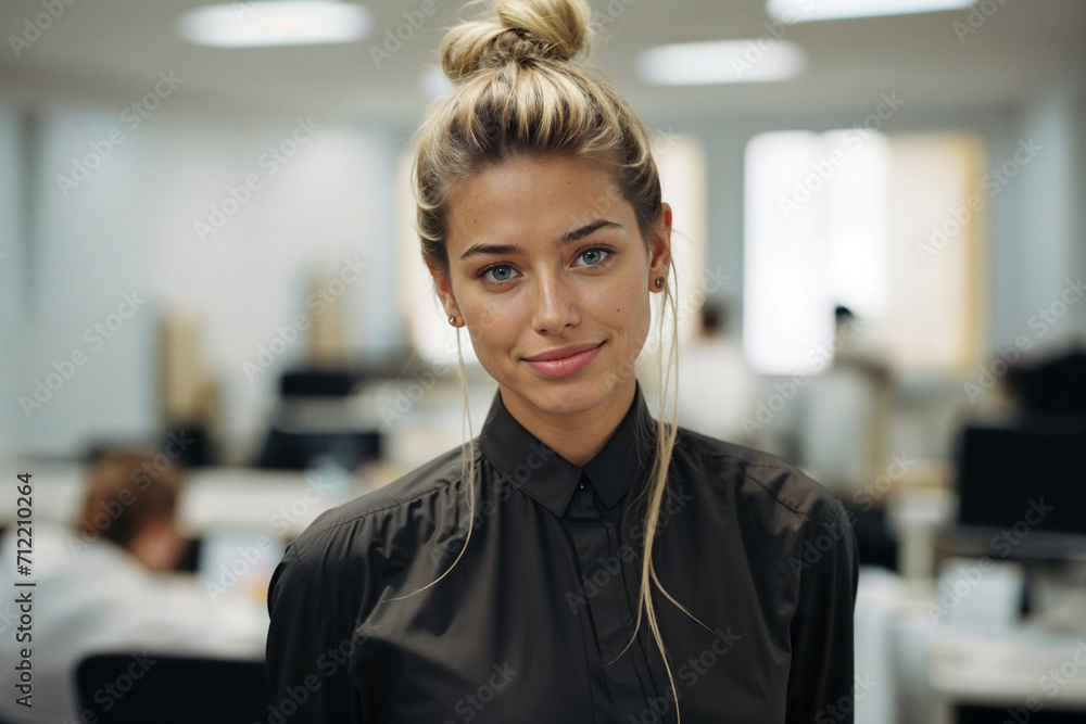 Obraz premium Generative AI image of smiling woman professional in office