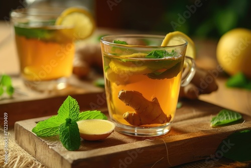 Tea made with ginger mint and lemon