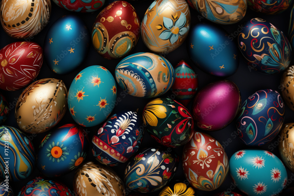 AI Generated Image from above of full frame of beautiful dyed Easter eggs AI Generated Image from above of full frame of beautiful dyed Easter eggs