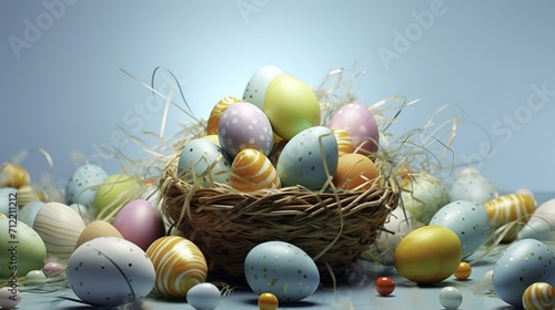 easter eggs in nest, Easter background, Easter holiday