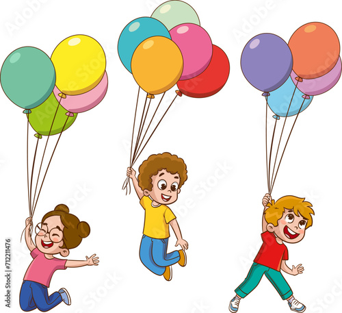 vector illustration of children playing with balloons