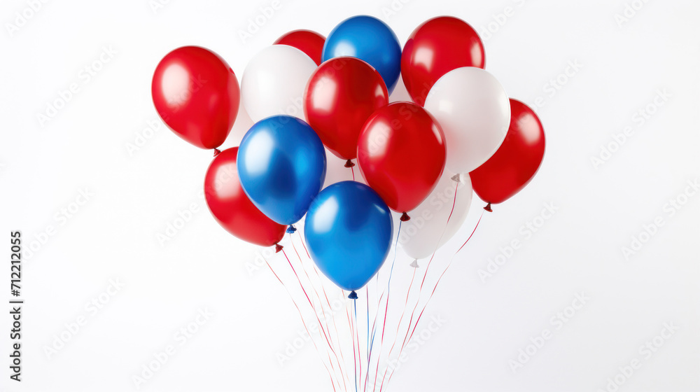 A bunch of red, white, and blue balloons floating against a clear background, symbolizing patriotism and celebration. A bunch of red, white, and blue balloons floating against a clear background, symbolizing patriotism and celebration.