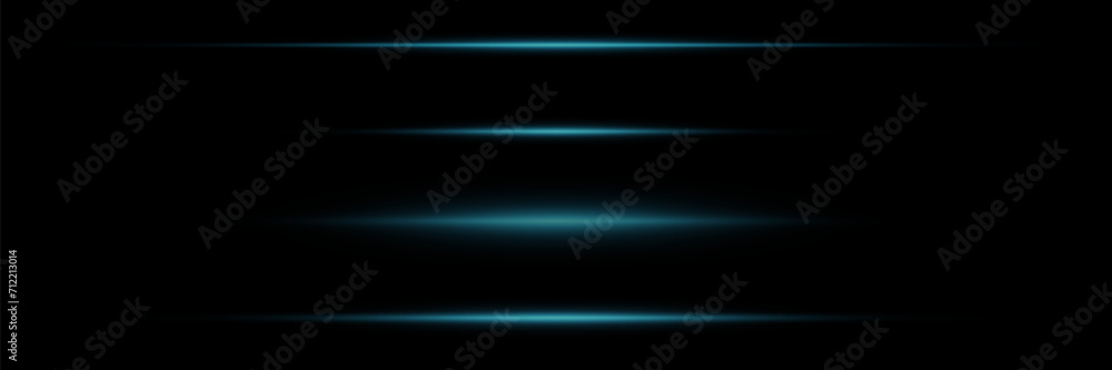 Fototapeta premium Set of light horizontal effect. Flash of lines and highlights.