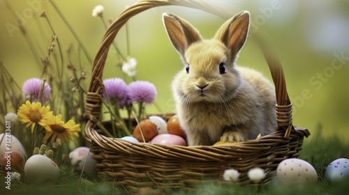 easter bunny with easter eggs, easter background, easter holiday, easter
