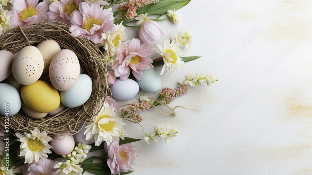 easter eggs and flowers, easter background, easter holiday, easter