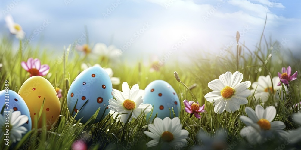 easter eggs in grass, easter background, easter holiday, easter