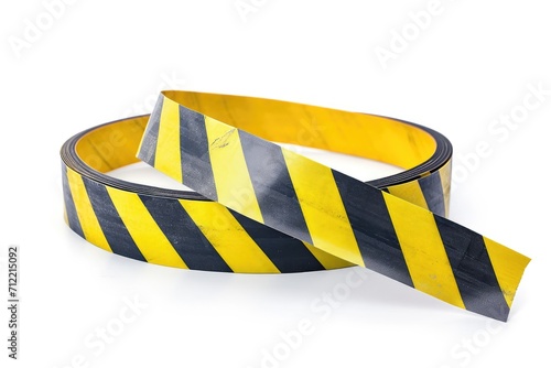 Yellow and black barricade tape on white background path included photo