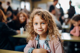 AI generated photography of schoolchild sitting at school canteen