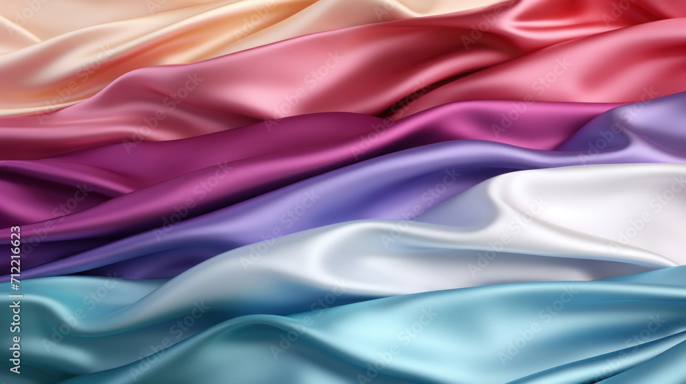 Obraz premium Elegant waves of satin fabric in a variety of colors gracefully draped to showcase texture and sheen.