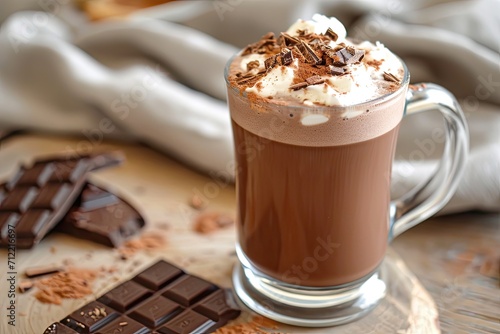 Hot chocolate in a cup with chocolate