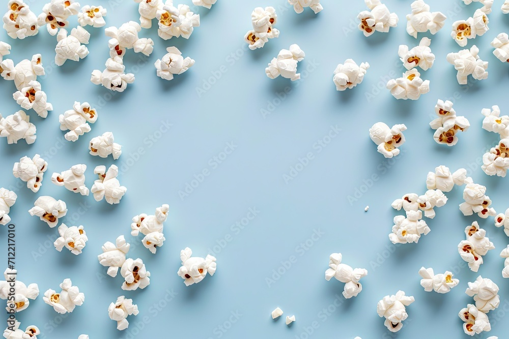 Text space with tasty popcorn on a light blue backdrop Text space with tasty popcorn on a light blue backdrop
