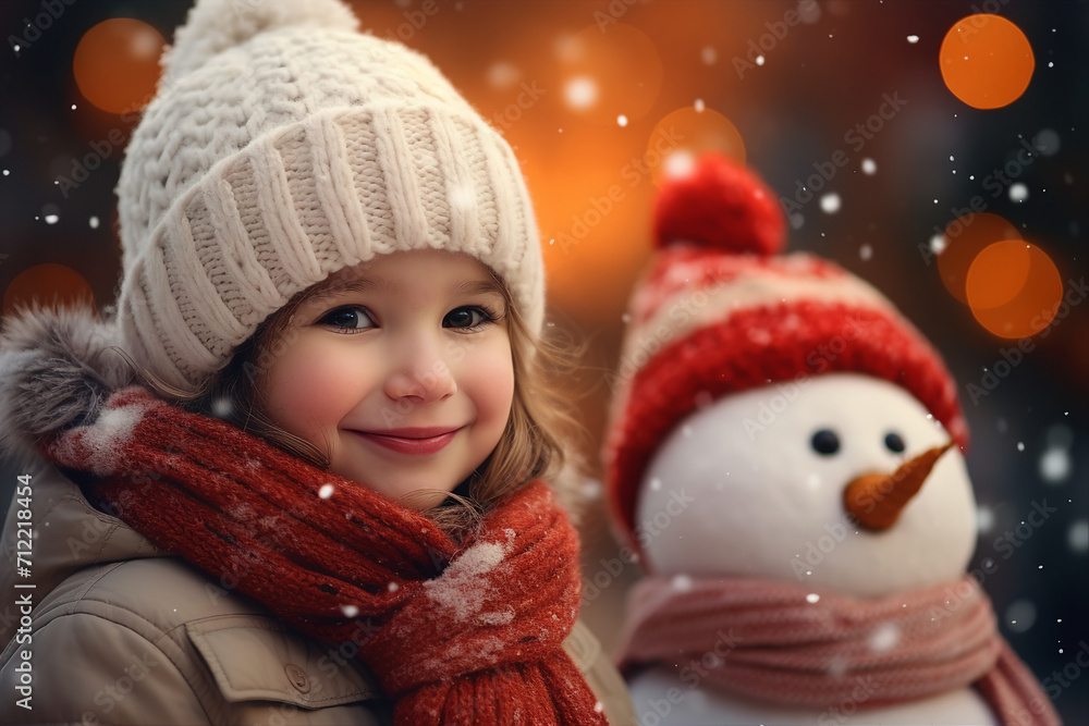 Happy children family making funny snowman outdoors spend weekend leisure outside Generative AI Happy children family making funny snowman outdoors spend weekend leisure outside Generative AI