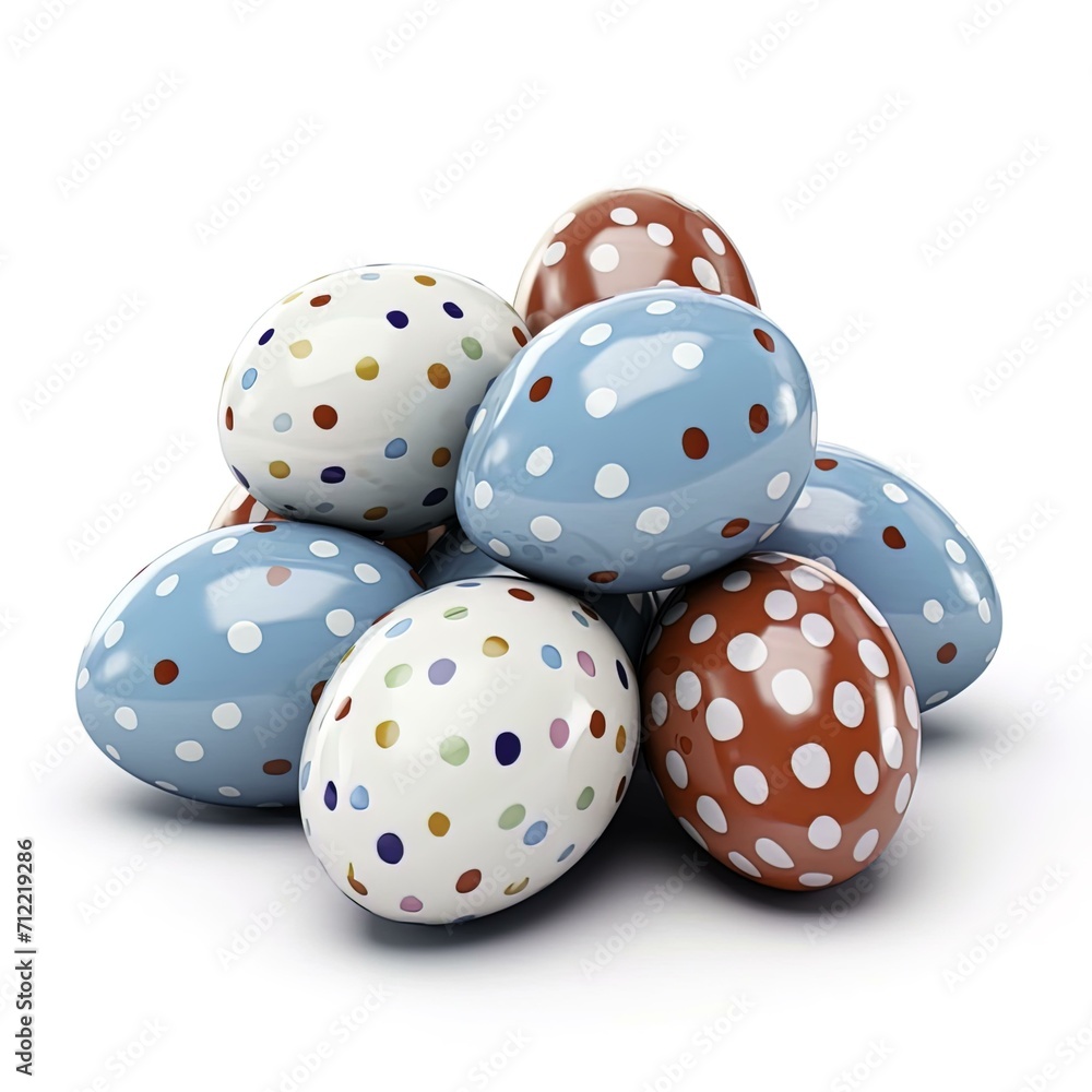 easter eggs on isolated white background, red eggs, blue eggs, white eggs, Easter background, Easter holiday