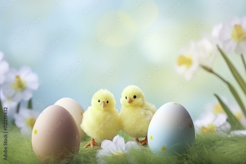 easter chicken and eggs, Easter background, Easter holiday