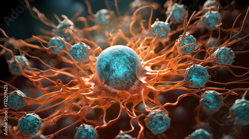 A close-up view of a kidney cancer cell with a structure highlighted in vibrant copper color, symbolizing its pivotal role