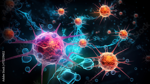 A vibrant collage of interconnected networks, representing the complex web of cancer cells