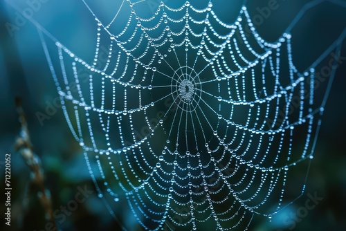 macro shot of a spiderweb glistening with morning dew, capturing the intricate details