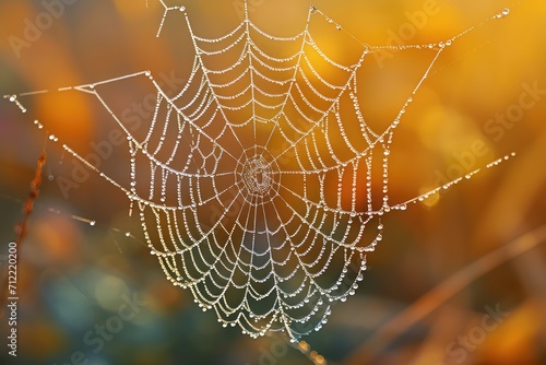 macro shot of a spiderweb glistening with morning dew, capturing the intricate details © jamrut