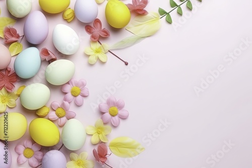 easter eggs and flowers  Easter background  Easter holiday