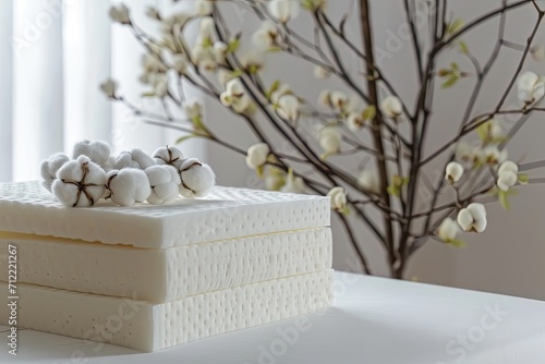 White table style with bed sponge spring and cotton photo