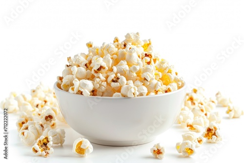 White bowl with popcorn isolated