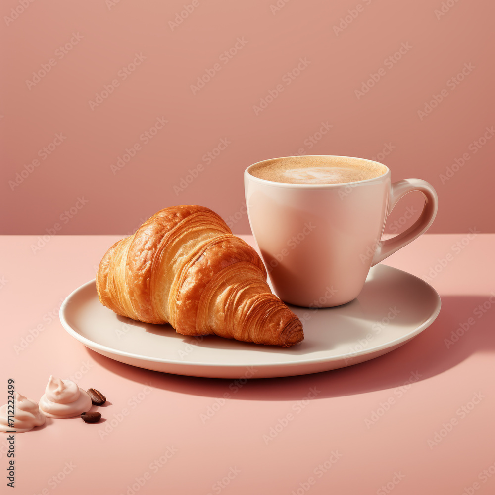 Cup of coffee and fresh croissant. Perfect breacfast in the morning. Cup of coffee and fresh croissant. Perfect breacfast in the morning.