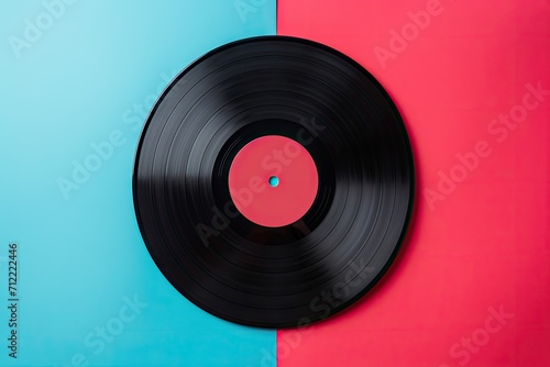 Vinyl record showcased on a colorful backdrop