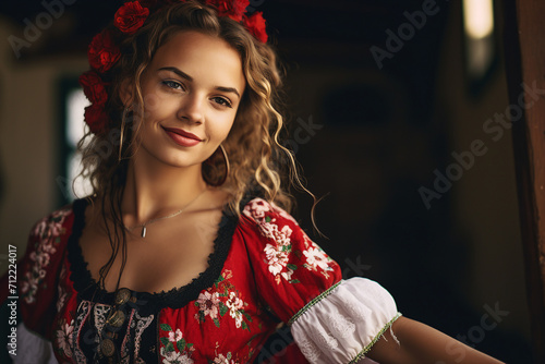 AI generated portrait of a european slavic woman dressed in traditional clothing