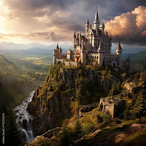World most beautiful hill castles image Generative AI photo
