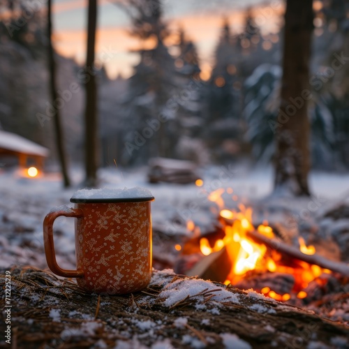 cup of coffee, on the background of the forest