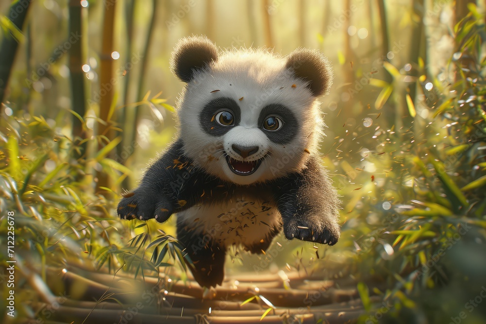 fluffy baby panda playfully tumbling in a bamboo forest fluffy baby panda playfully tumbling in a bamboo forest