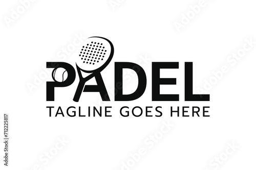 Padel logo, padel racket and ball logo design vector