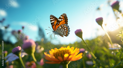 A butterfly in a field of flowers © frimufilms