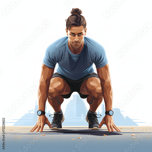 Athlete stretching before or after exercise isolated on white background, cartoon style, png
 photo