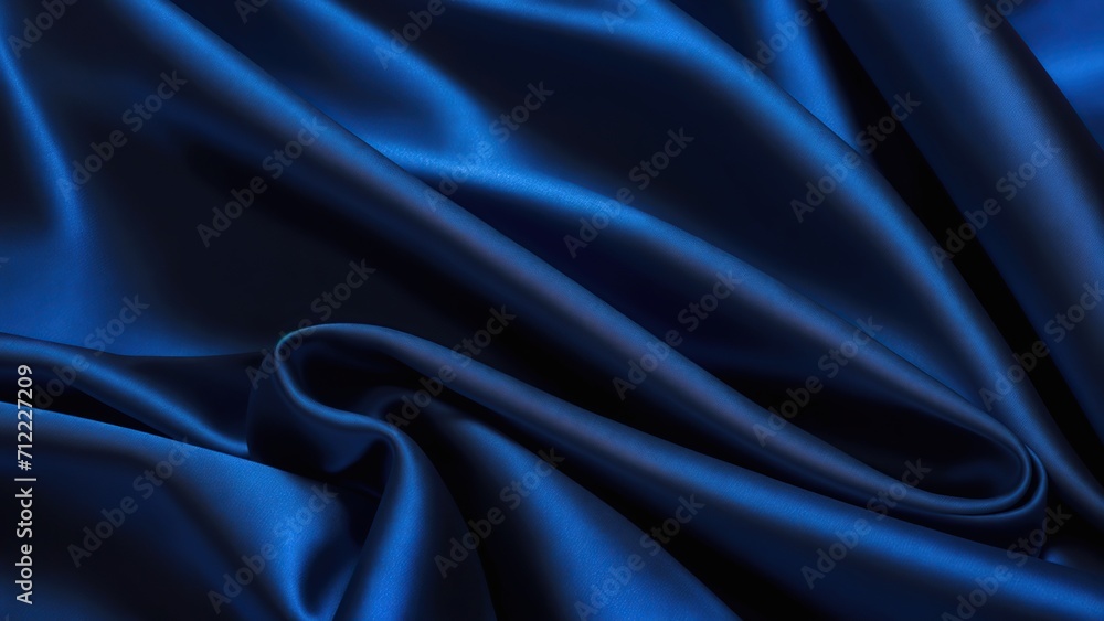 A blue silk or satin fabric is shown in full frame, with some wrinkles and folds. The lighting creates a sense of depth and texture, making the fabric look rich and luxurious. A blue silk or satin fabric is shown in full frame, with some wrinkles and folds. The lighting creates a sense of depth and texture, making the fabric look rich and luxurious.