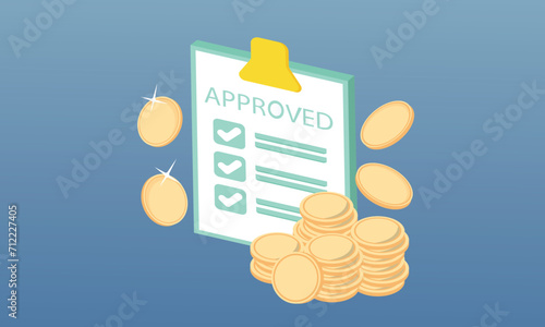 3D Approved credit bill. good credit score receiving loan approval from bank. Personal finance vector illustration.3d goal for business, bank, finance, investment, money illustrations.