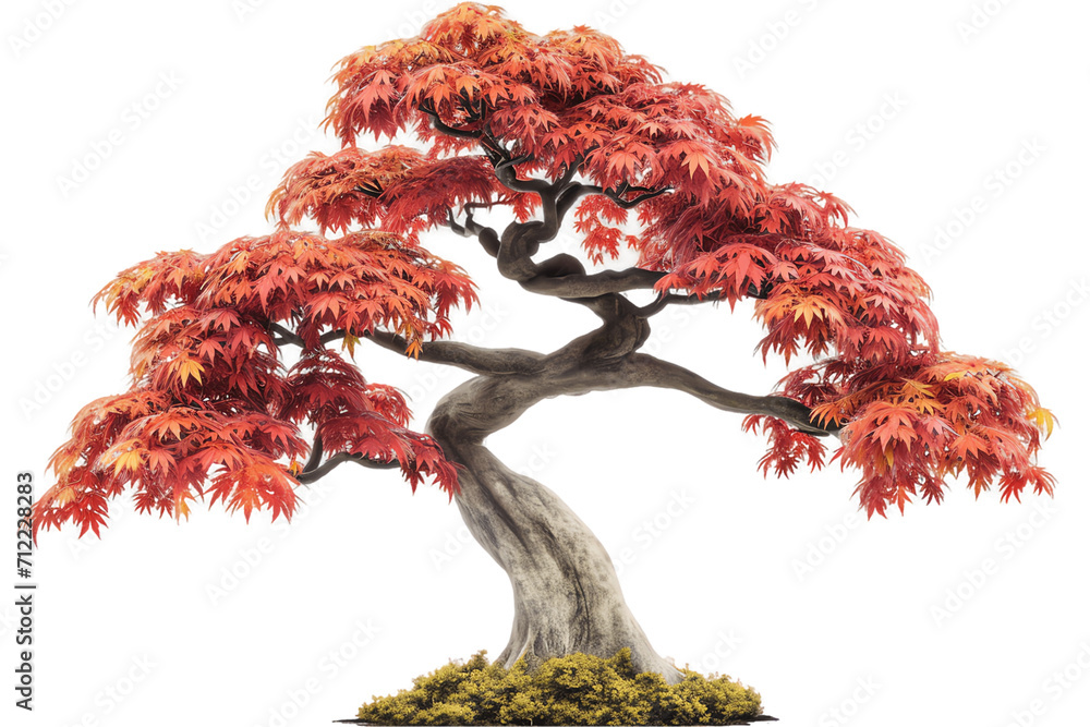 Fototapeta premium Red-Leafed Isolated Tree in a Serene Nature Landscape 