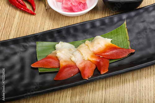 The stimpson surf clam or hokkigai sashimi photo