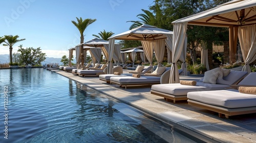 A luxury poolside experience, where guests bask in the opulence of cabanas © MagicS