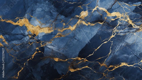 Luxury blue marble texture with golden veins concept background. Created with Generative AI