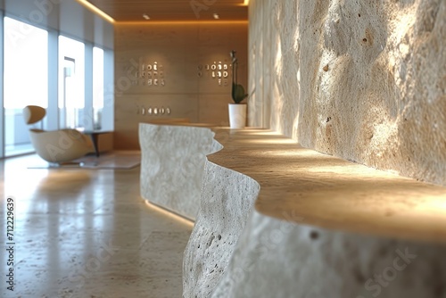 a modern interior design with beige stone panels on wall style inspiration ideas
