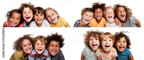 Set of happy kids having fun, cut out photo