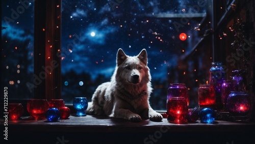 Obraz na płótnie christmas wolf on the street w salonie