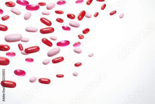Falling Pills isolated on white background  clipping path  full depth of field