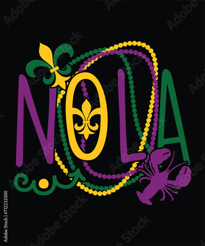 Nola Happy Mardi Gras shirt print template, Carnival festival nola fat Tuesday new Orleans shirt design