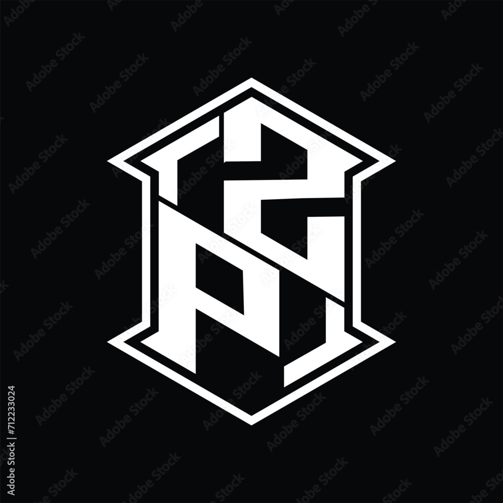 ZP Logo monogram hexagon shield shape up and down with sharp corner isolated style design ZP Logo monogram hexagon shield shape up and down with sharp corner isolated style design