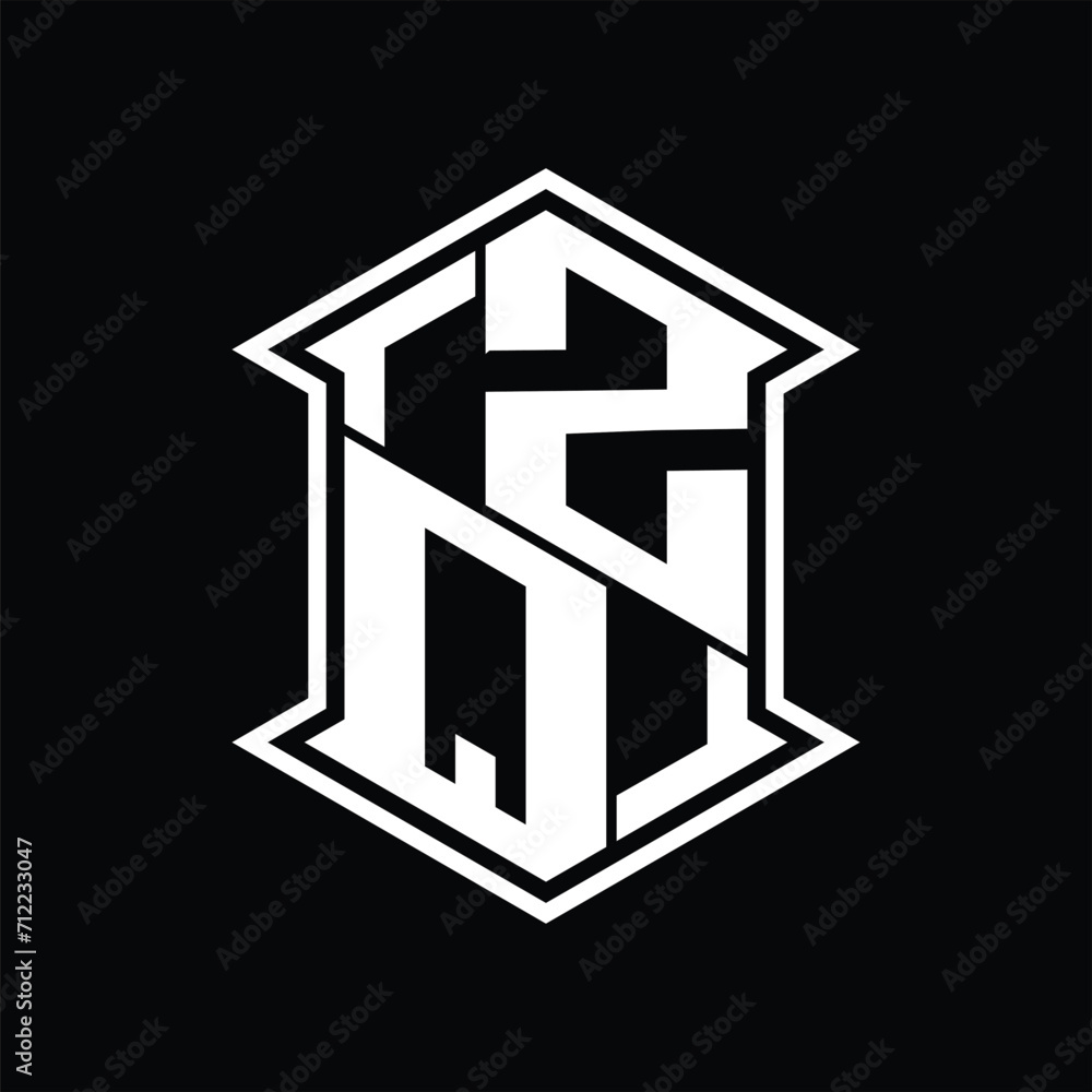 ZQ Logo monogram hexagon shield shape up and down with sharp corner isolated style design ZQ Logo monogram hexagon shield shape up and down with sharp corner isolated style design