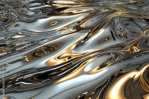 Abstract shapes Silver liquid wave sparkling gold background