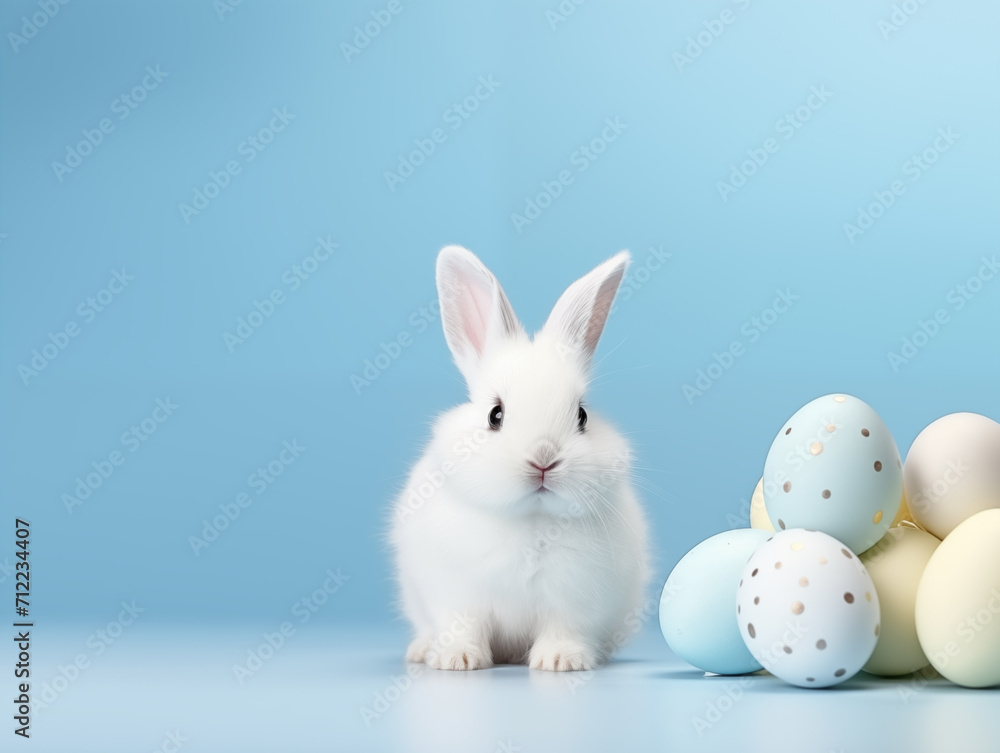 Easter bunny and eggs in minimalist background Easter bunny and eggs in minimalist background