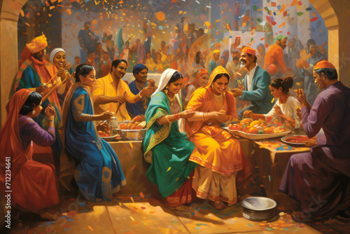Illustration of activities celebrating Indian culture